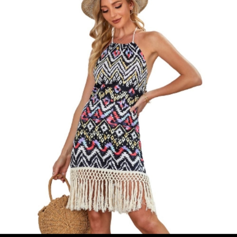 Geometric Print tassel dress